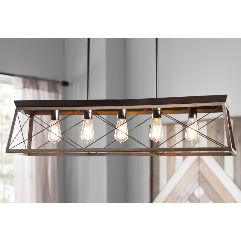Oisin 5-Light Antique Bronze Kitchen Island Rectangle Chandelier, Antique Bronze, 9" H x 38" W x 10" D