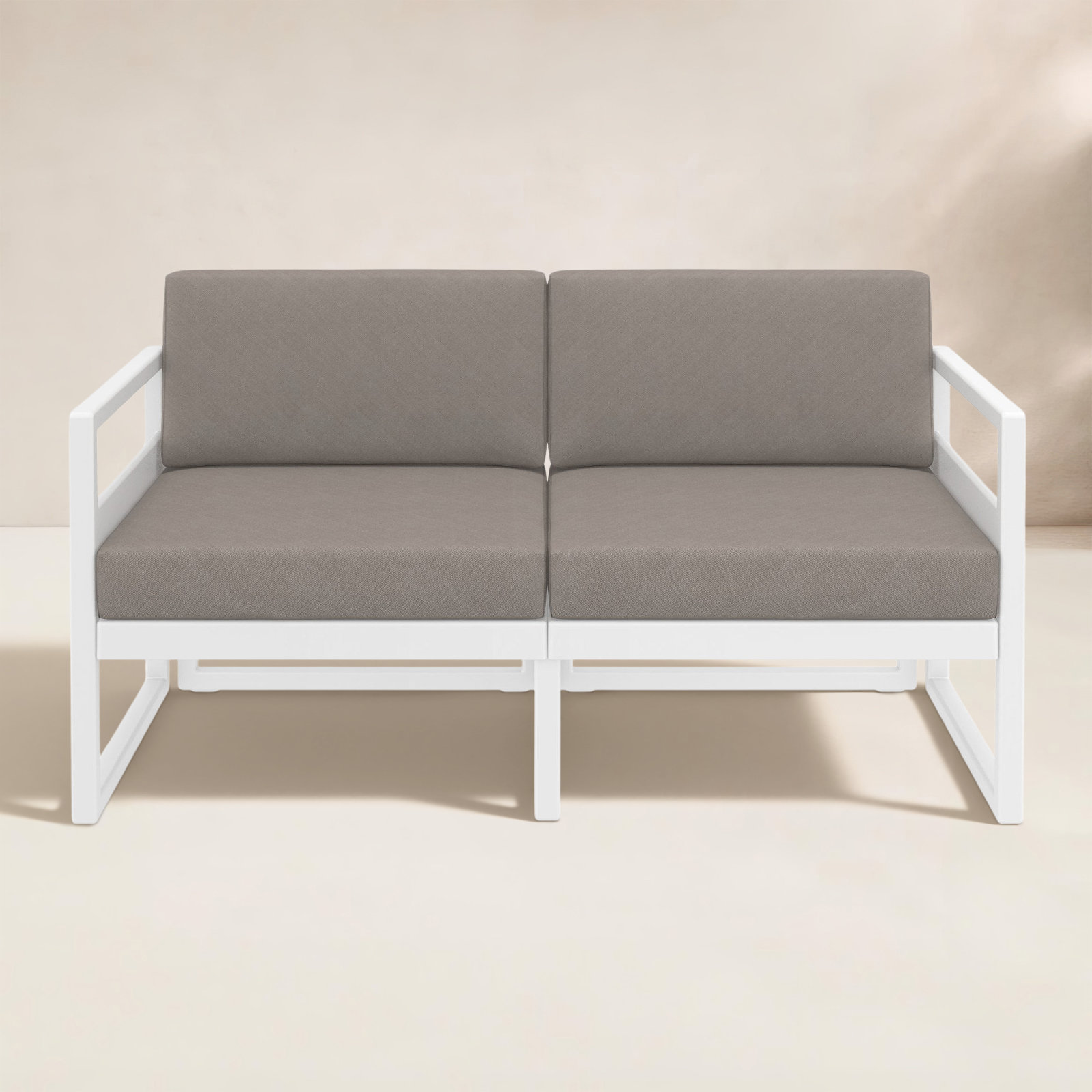 Lane 58" Sunbrella® Patio Loveseat, Taupe, White