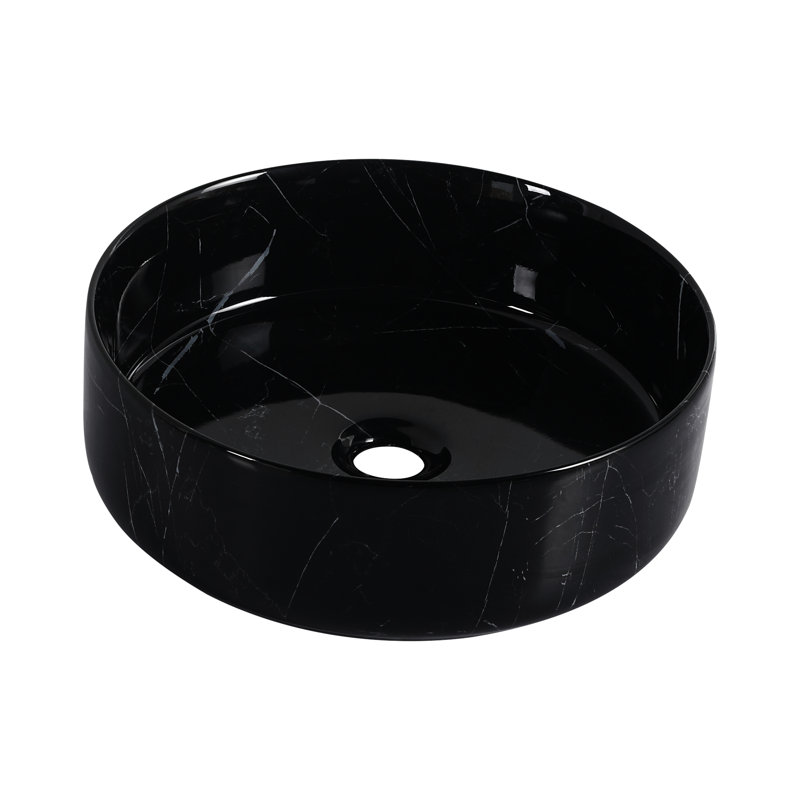 Above - Counter Round Ceramic Sink For Bathroom, Black And White Art, Baked Glaze, Smooth , 15.82 In Width, Depth, 4.76 Height, 18.76 Lb Art Basin , Easy To Clean, Three Layer Stain ,