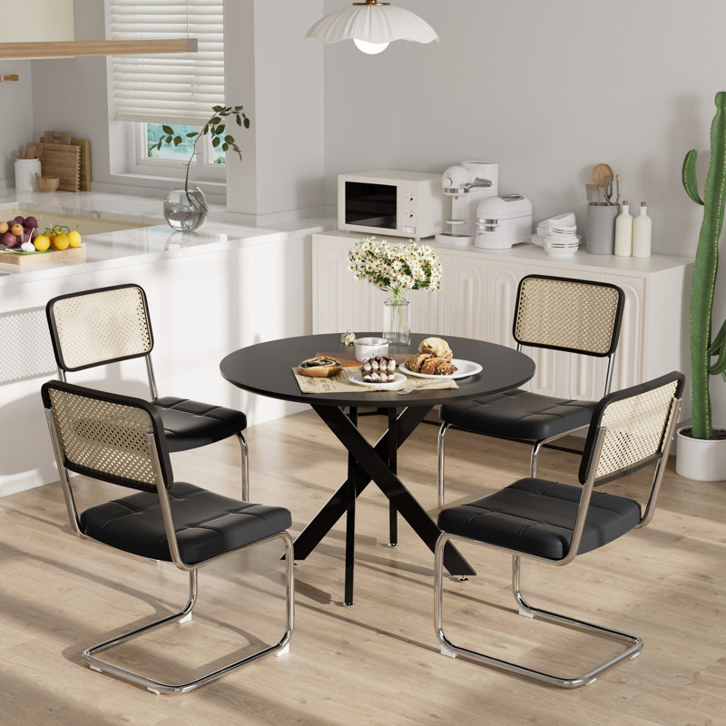 Ensemble de table ronde et de chaises 5 pièces pour petits espaces, Noir, noir, noir, noir, Noir, noir, noir, noir