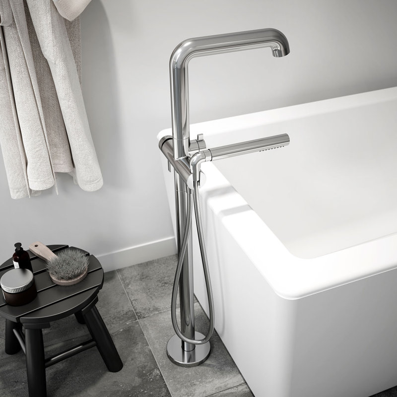 Basico 1 Handle Floor Clawfoot Tub Faucet with Diverter, Chrome 