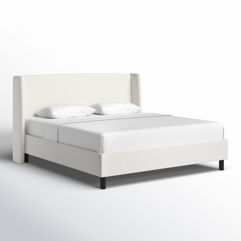Tilly Upholstered Low Profile Platform Bed, King, Zuma White Textured Linen