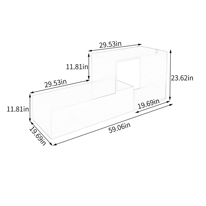 Table de présentation moderne en acier inoxydable, H 23,62 po x l 59,06 po x P 19,69 po