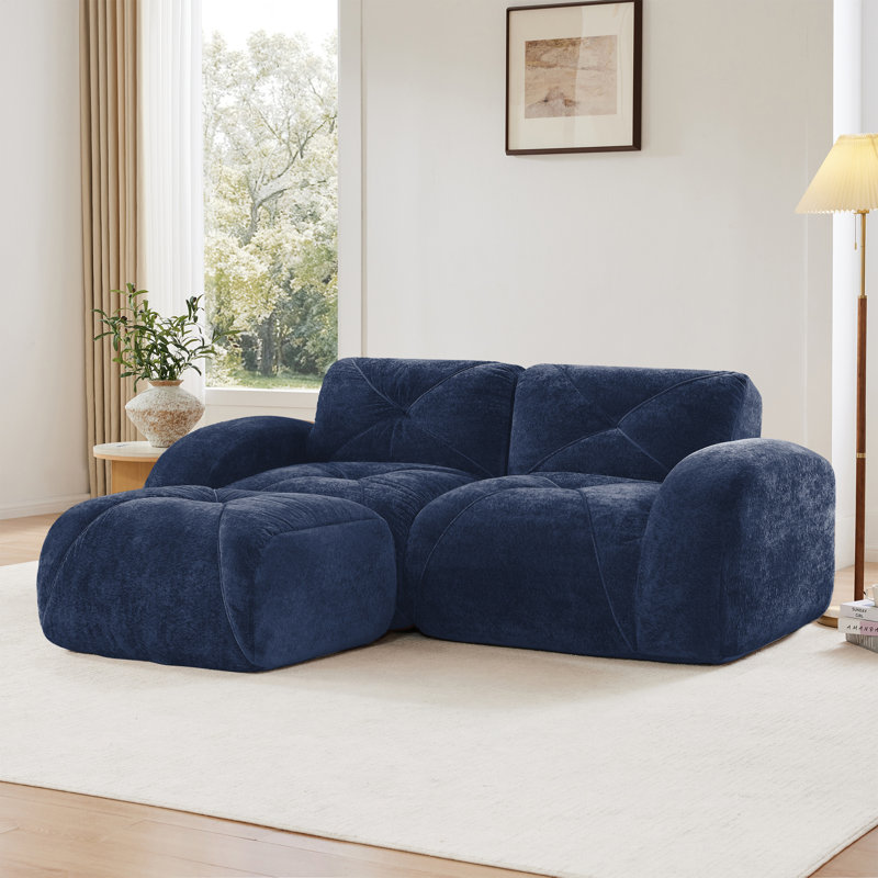 Canapé en L sans os, H 29,9 po x l 80,3 po x P 67,3 po, Bleu, 2