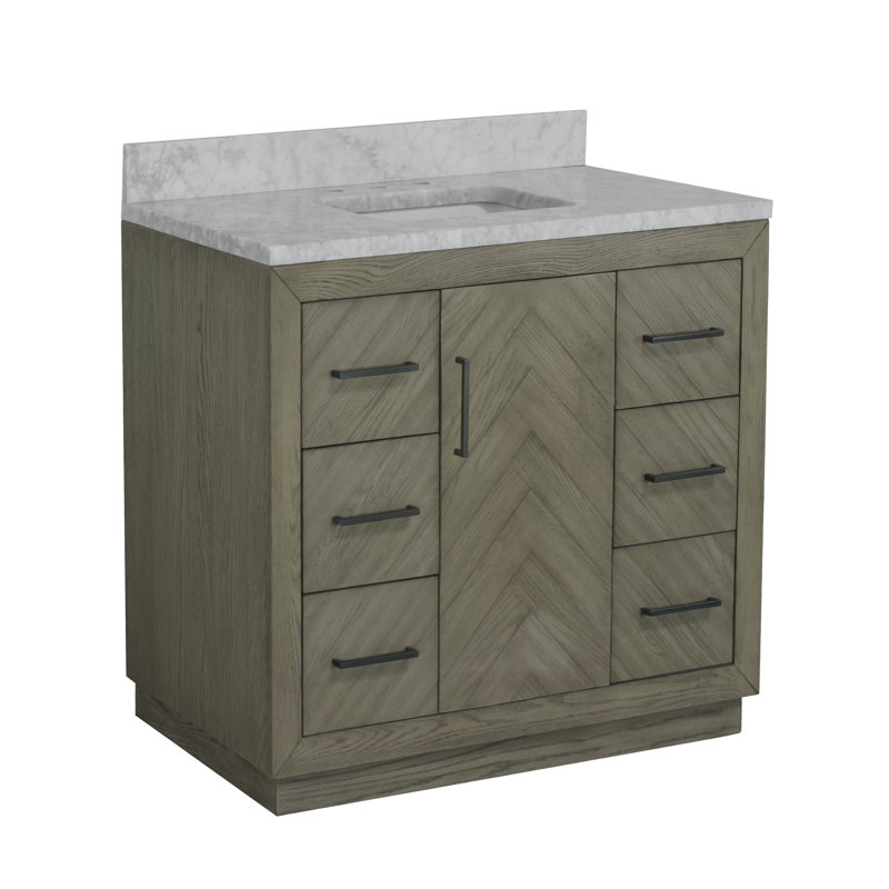 Sadelle 42 " W Freestanding Standard 1 Single Vanity Bathroom Vanity With Carrara Marble Top, Gray Oak