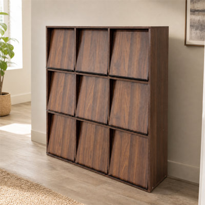 3x3 Cube Storage Bookshelf with Flip Doors, 9-Cubby Freestanding Cube Organizer Cabinet, Multipurpose Display Shelf for Living Room, Bedroom & Home Office