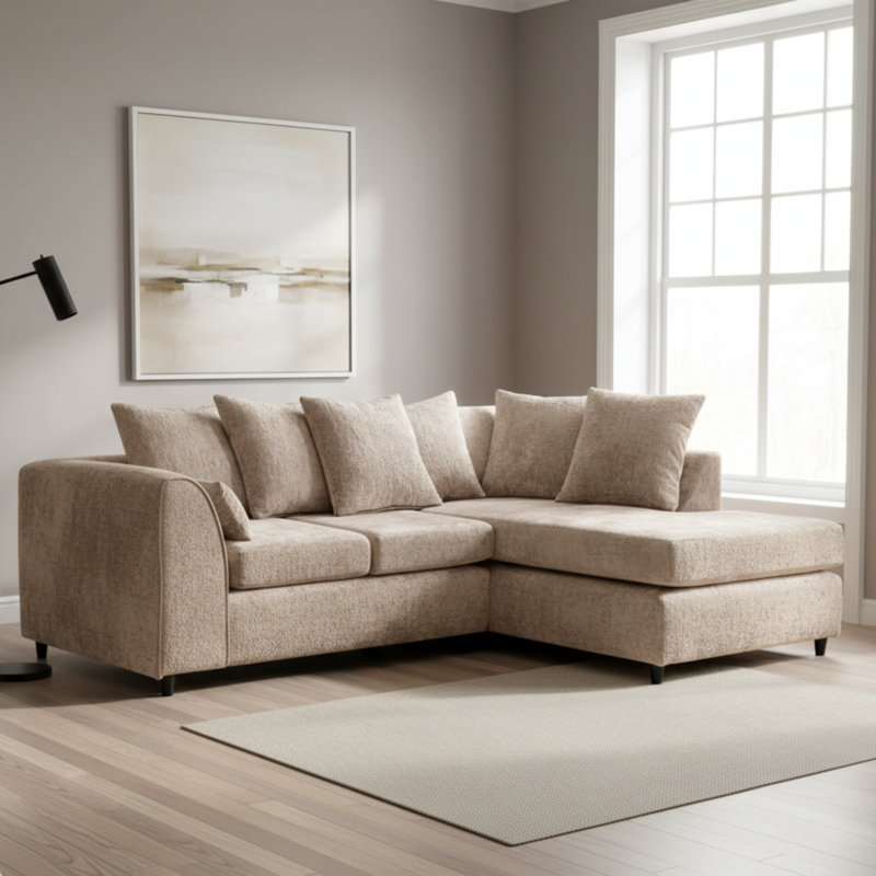 4 Seater Sofa & Chaise, Right, Beige
