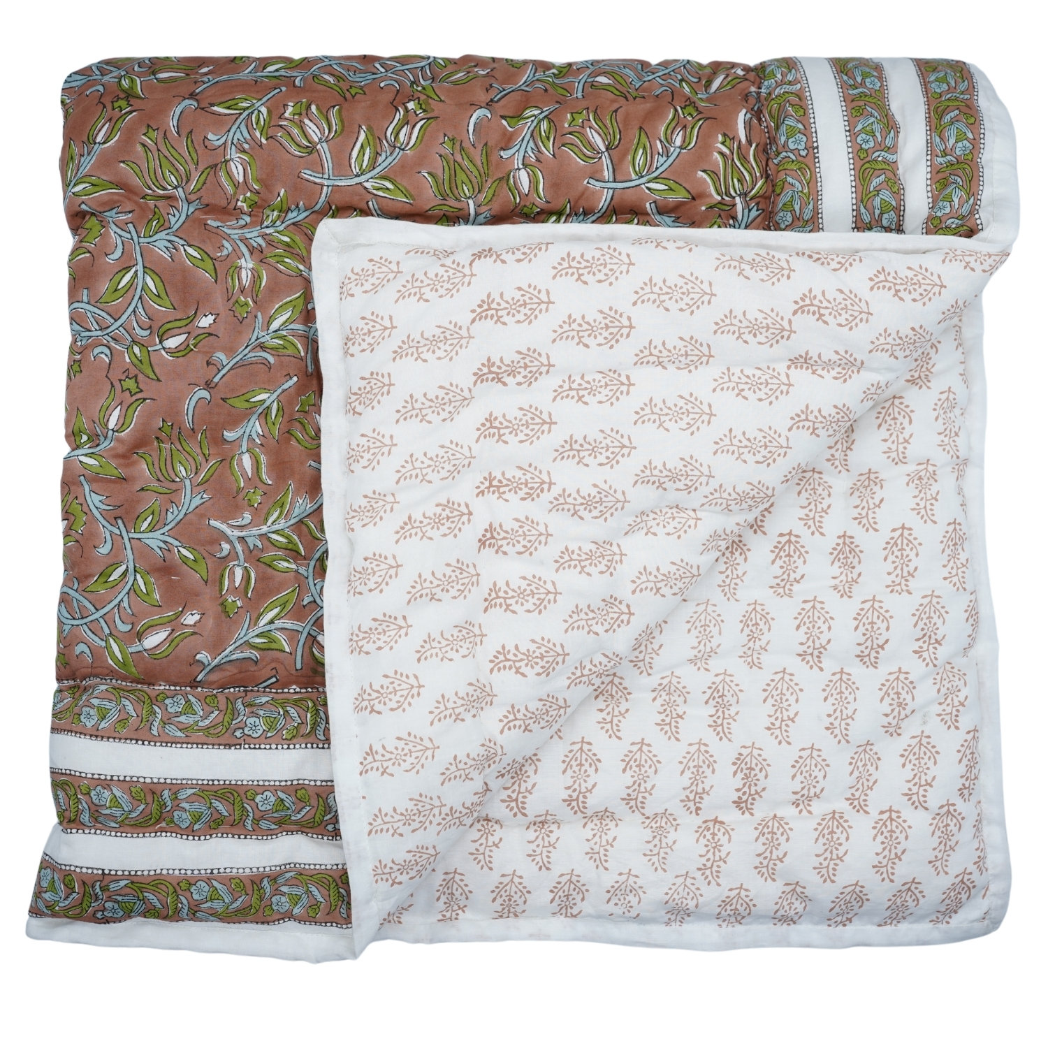 Cotton Quilted Throw Blanket, Red/Brown/Blue, Twin