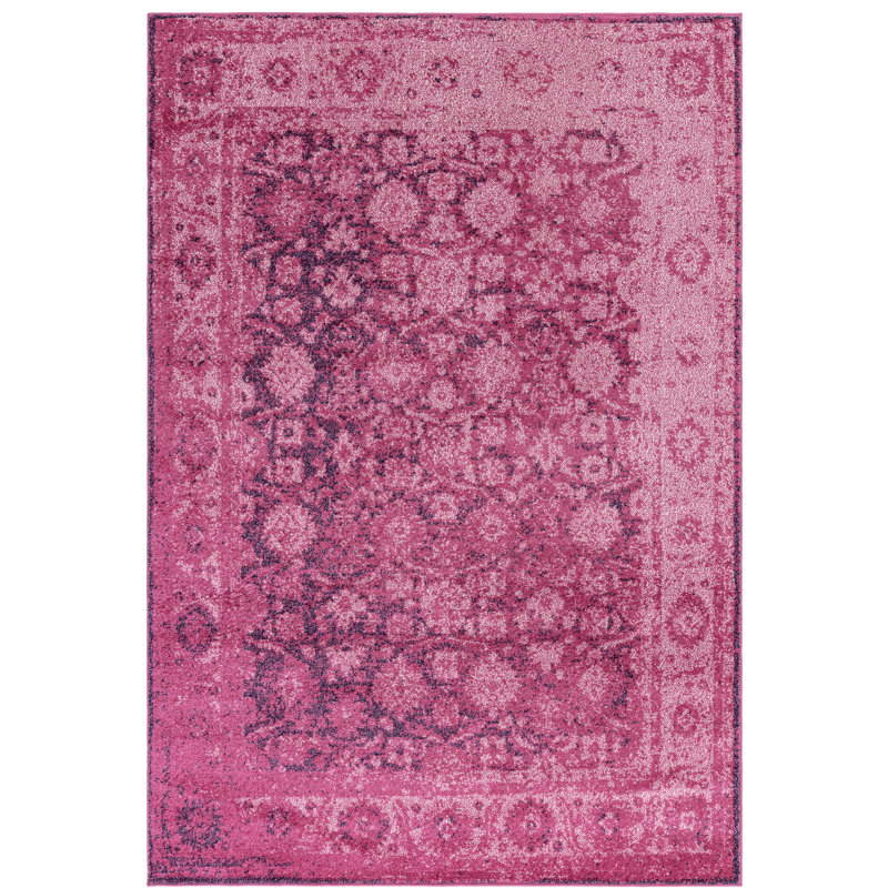 Ralph Vintage Bordered Pink Area Rug, Rectangle 200 x 290 cm
