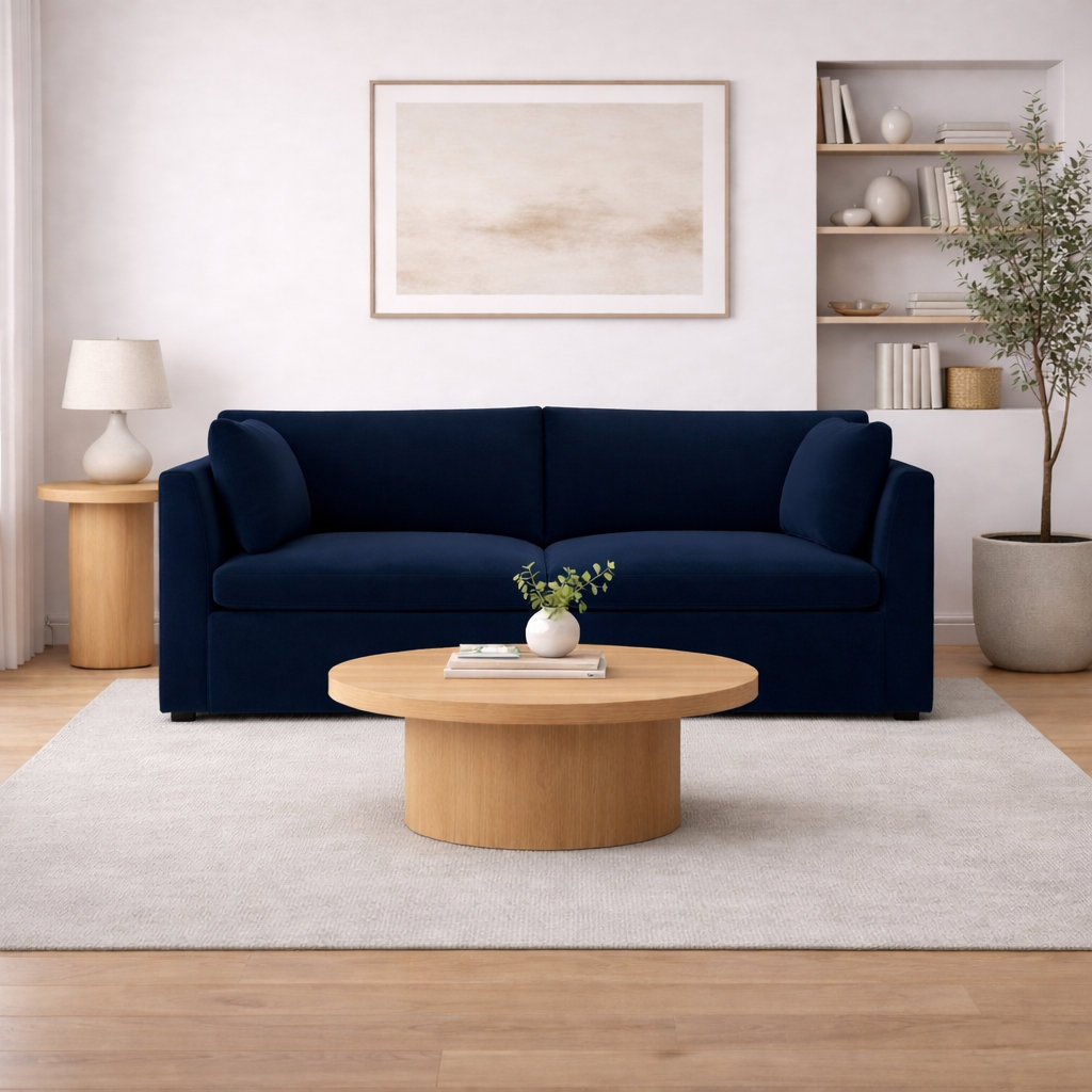 Kallie 86'' Sofa, Bella Ink Blue Performance Velvet
