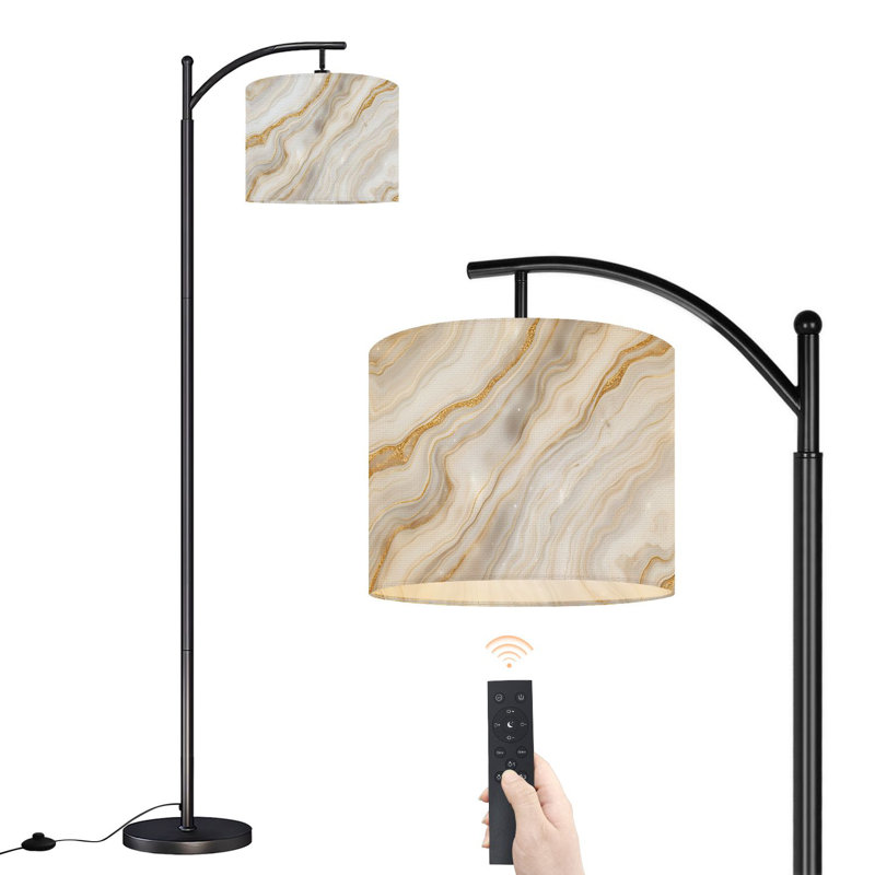 Lampe sur pied à arc avec abat-jour réglable Golden Marbré Waves Sparkles White