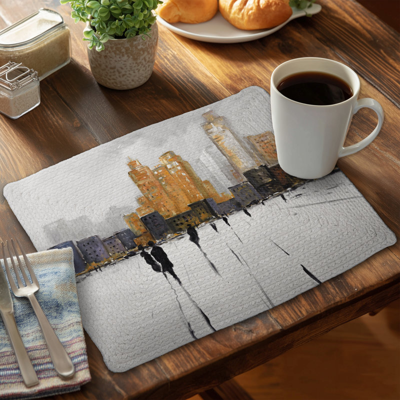 Gray Contemporary City Silhouettes Braided Polyester Placemat