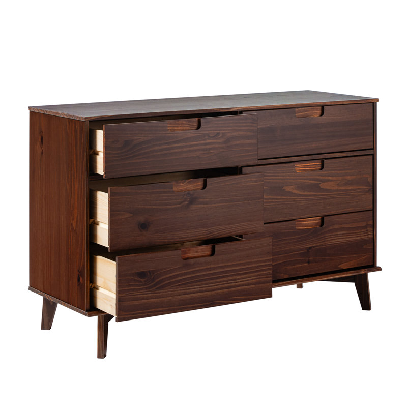 Yarber 6 Drawer Solid Wood Double Dresser, Walnut