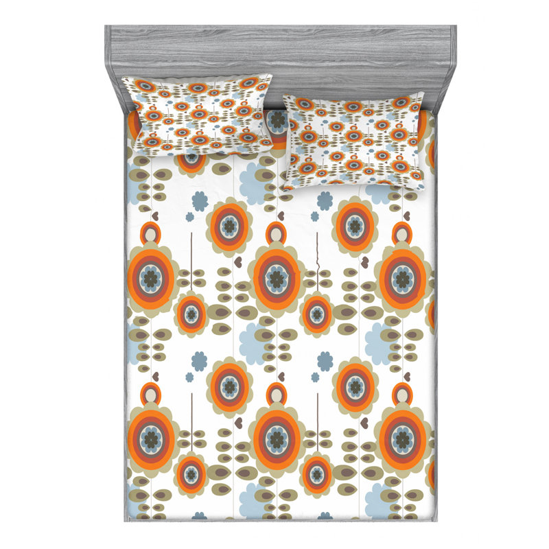 Microfiber Geometric Fitted Sheet, Queen Fitted Sheet with 2 Pillowcases