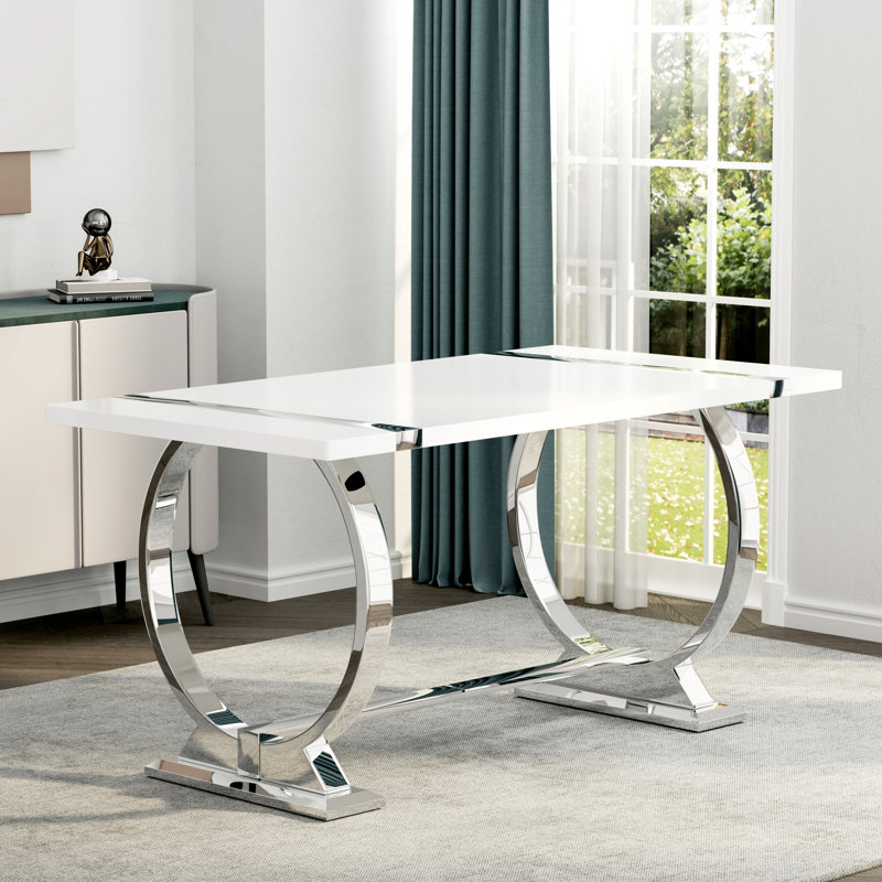 Luxury Dining Table With U-Shaped Base, Silver, 30" H x 60" L x 31.5" W