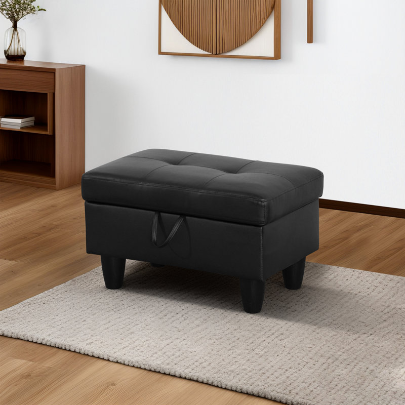 Enitan Faux Leather Ottoman, Black, Black