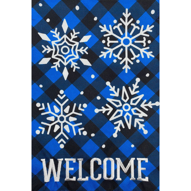 Drapeau de maison d'hiver à carreaux et flocons de neige à carreaux
