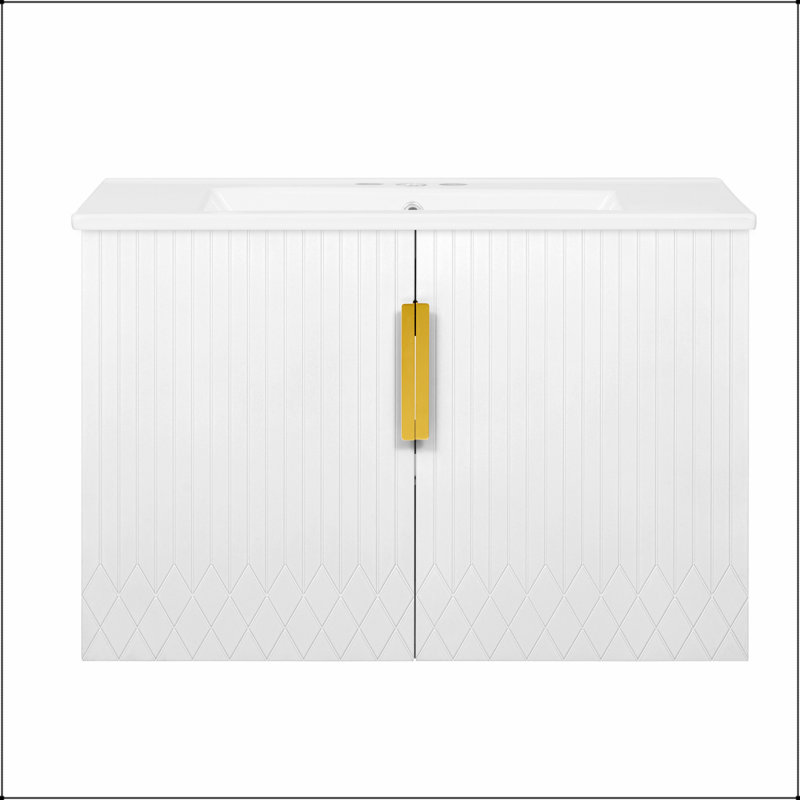 Meuble-lavabo de salle de bain rétro 30 po avec lavabo et rangement en céramique, portes à fermeture douce et fabrication durable