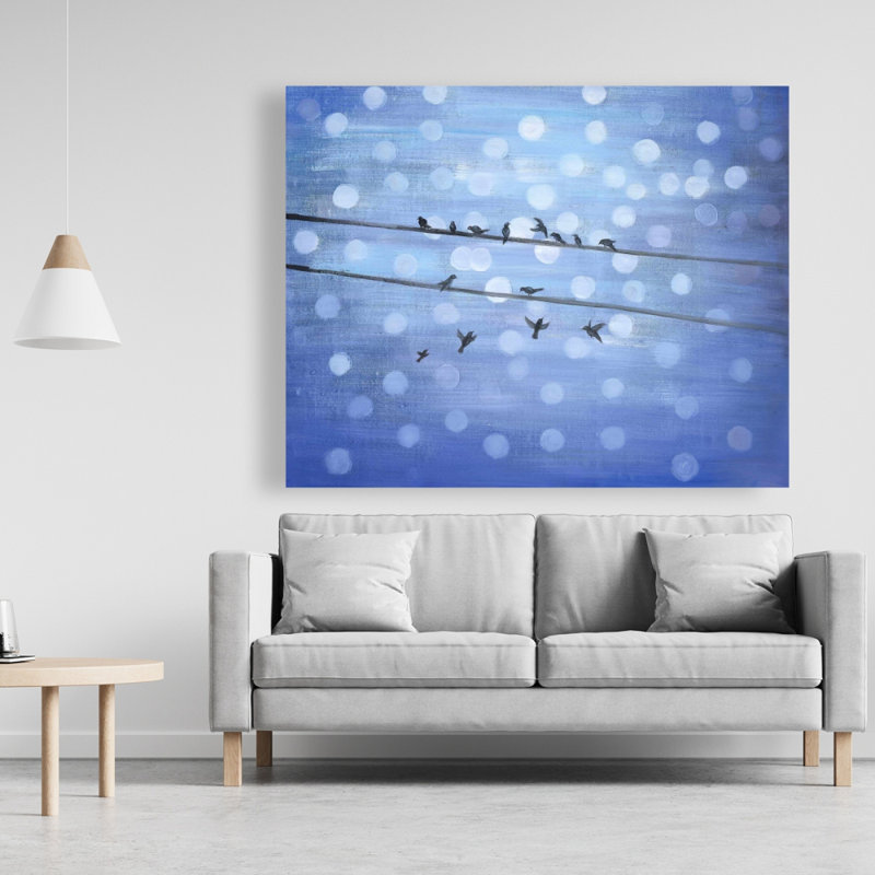 Birds on Glittering Blue Sky - Blue Livingroom Canvas Decor