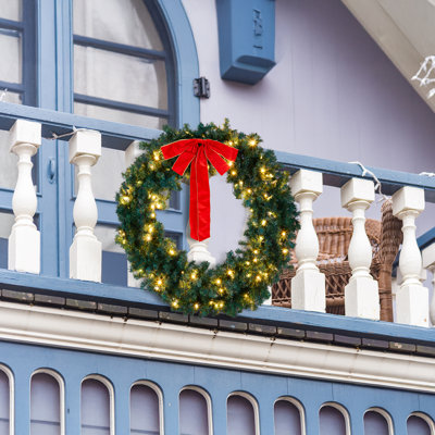 Couronne de Noël verte de 122 cm avec nœud et télécommande pour lumières à couleurs changeantes