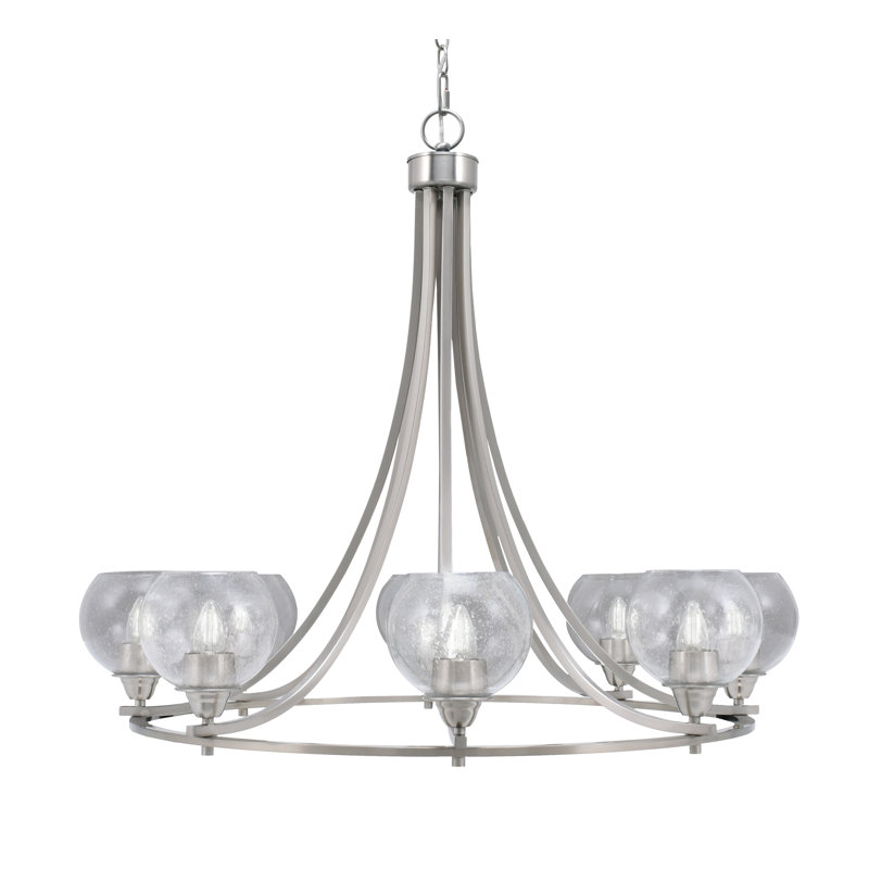 Lustre 8 lumières Vida Paramount avec verre 5,75 po, Nickel brossé, Grainé transparent