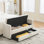Banc de rangement rembourré de 58,27 po de largeur avec double espace de rangement, repose-pieds en tissu avec accoudoirs roulés pour le salon, le vestibule, le dortoir, la chambre à coucher, beige