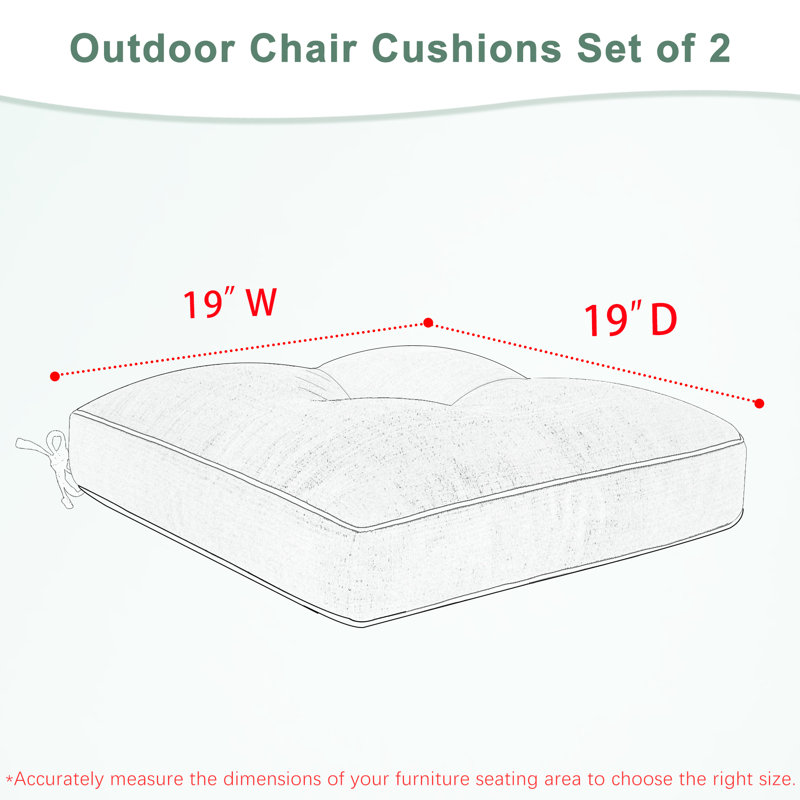 Patio Chair Cushions, 3-Year Color Fastness Outdoor Chairs Cushion for Seat Dining Rocking Wicker Chair with Tie Straps Tufted Square Pads, 2 Pack