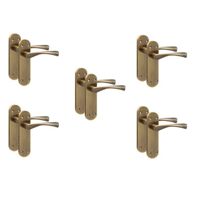 Golden Grace 5 Pairs Victorian Astrid Design Long Rounded Backplate Scroll Internal Door Handle Antique Brass - 182mm x 45mm
