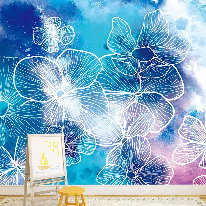 Tie-Dye Jungle Flowers Wall Mural, 100" L x 144" W