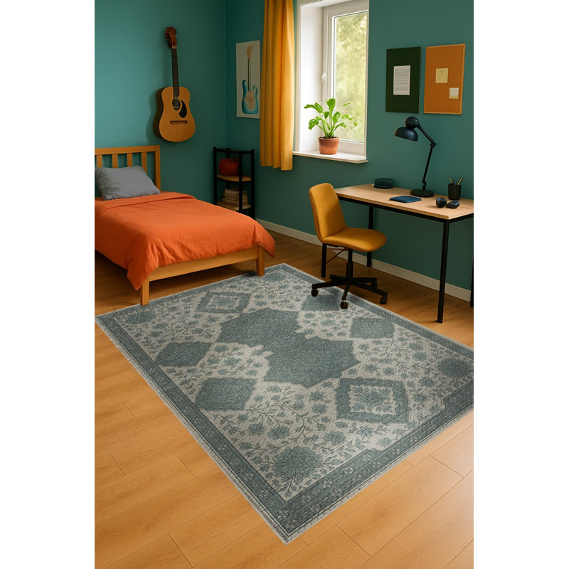 Tapis vert tissé à motif lavable Mosso, 2' x 2'11"