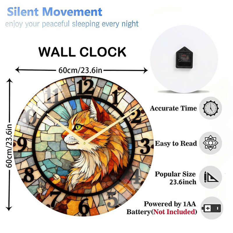 Horloge murale en verre teinté, horloge murale 24 po
