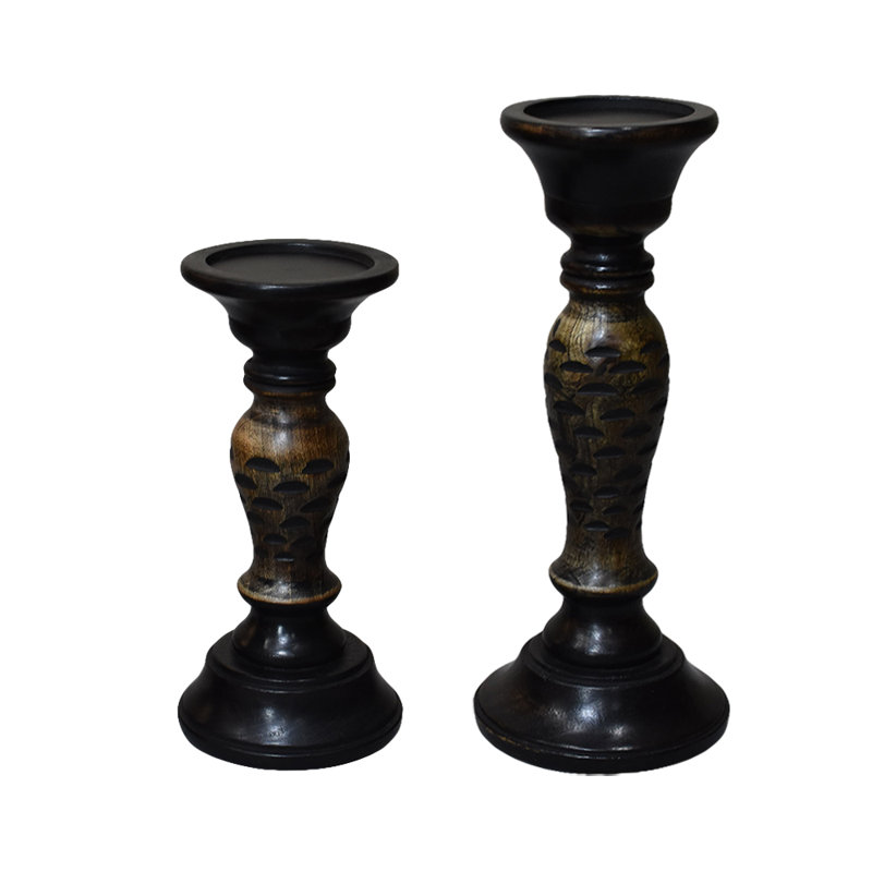 9'' H Wood Tabletop Candlestick
