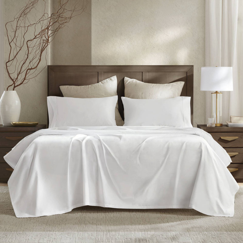 4 Pieces Sateen Sheet Set, Queen Sheet Set with 2 Pillowcases, White