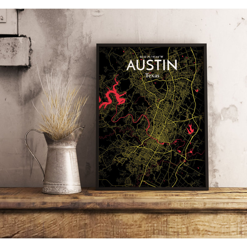 Austin City Map - No Frame Print, 91cm H x 61cm W x 0.13cm D