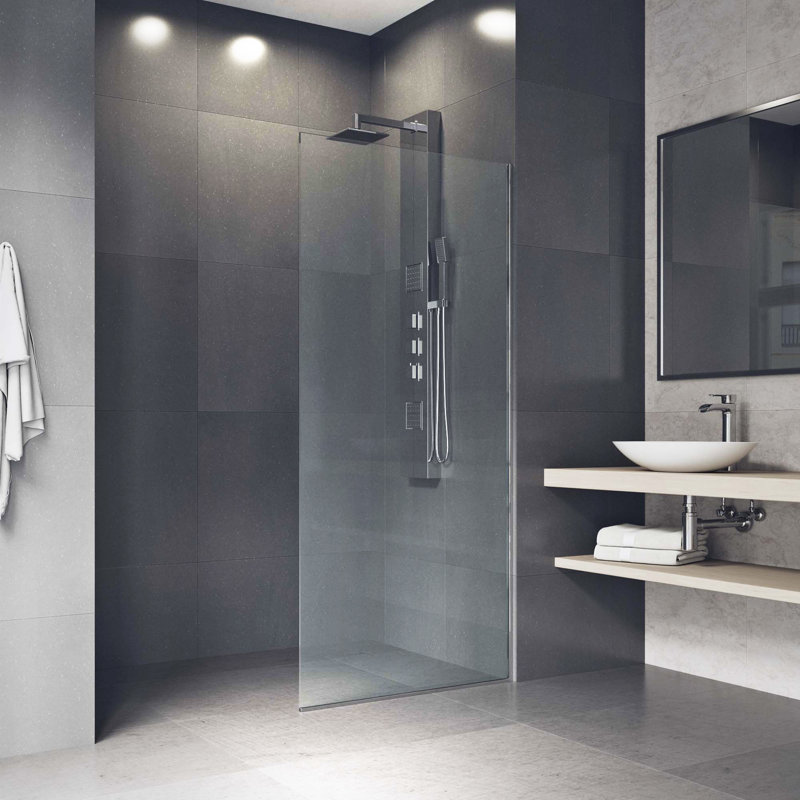 Zenith 34" W x 74" H Fixed Frameless Shower Screen with 3/8" Glass, Chrome Clear