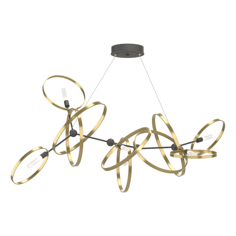 Lustre géométrique unique à 6 lumières Celesse, Fer naturel, Or doux