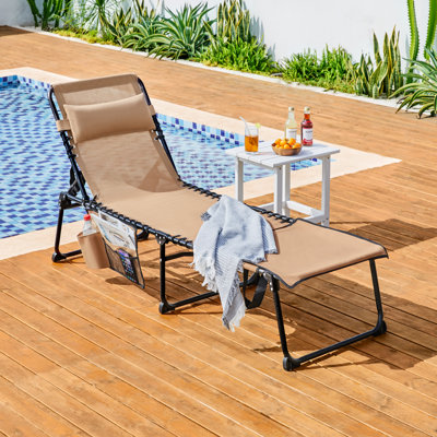 Outdoor Folding Tanning Chair Portable Beach Lounge Chair with Face Hole and Adjustable 5-Position
