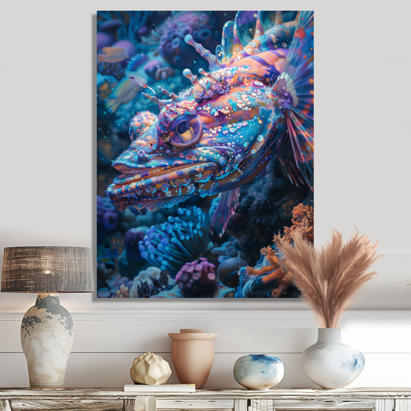 Créatures marines bleues abysse rougeoyante - créatures marines, Toile tendue, H 40 po x l 30 po