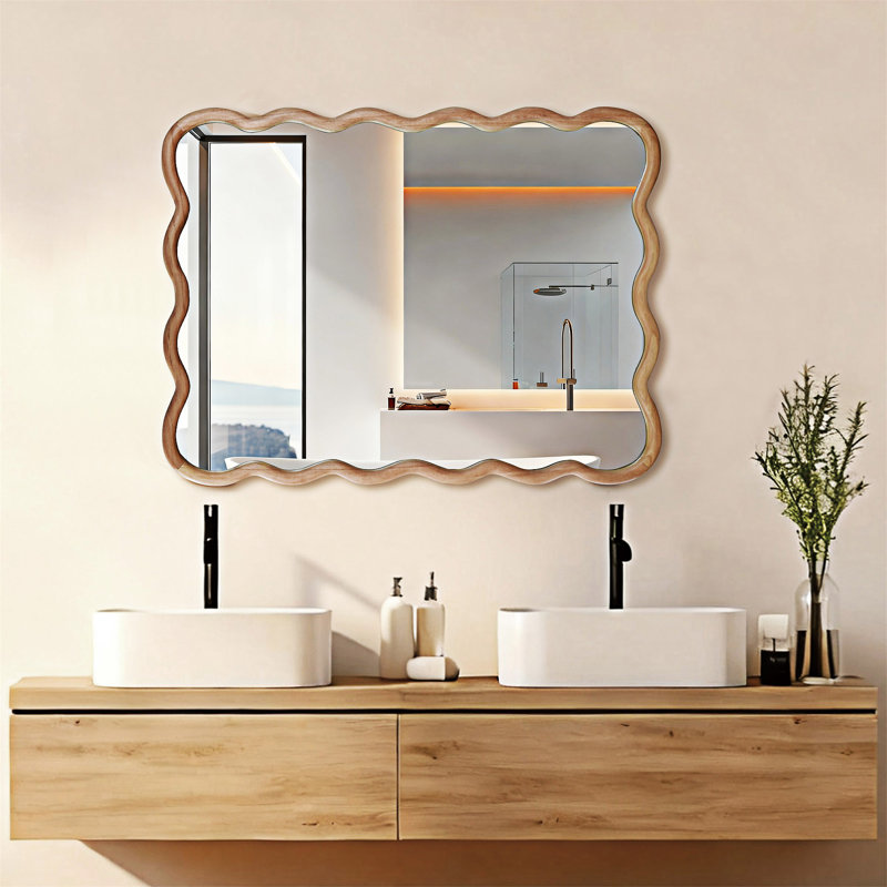 Miroir décoratif rectangulaire, 40,01 po x 30,01 po, Bois naturel