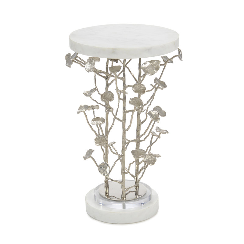 Round Marble Top Pedestal Table with Brushed Nickel Base