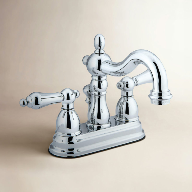 Kingston Brass Heritage Two-Handle 3-Hole Deck Mount 4" Centerset Bathroom Faucet with Plastic Pop-Up, Polished Chrome