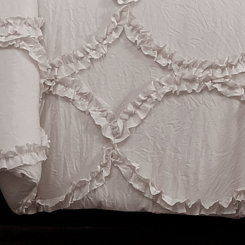 Lush Decor Avon Ruffle Comforter Set, Full/Queen Comforter + 2 Standard Shams, Light Gray