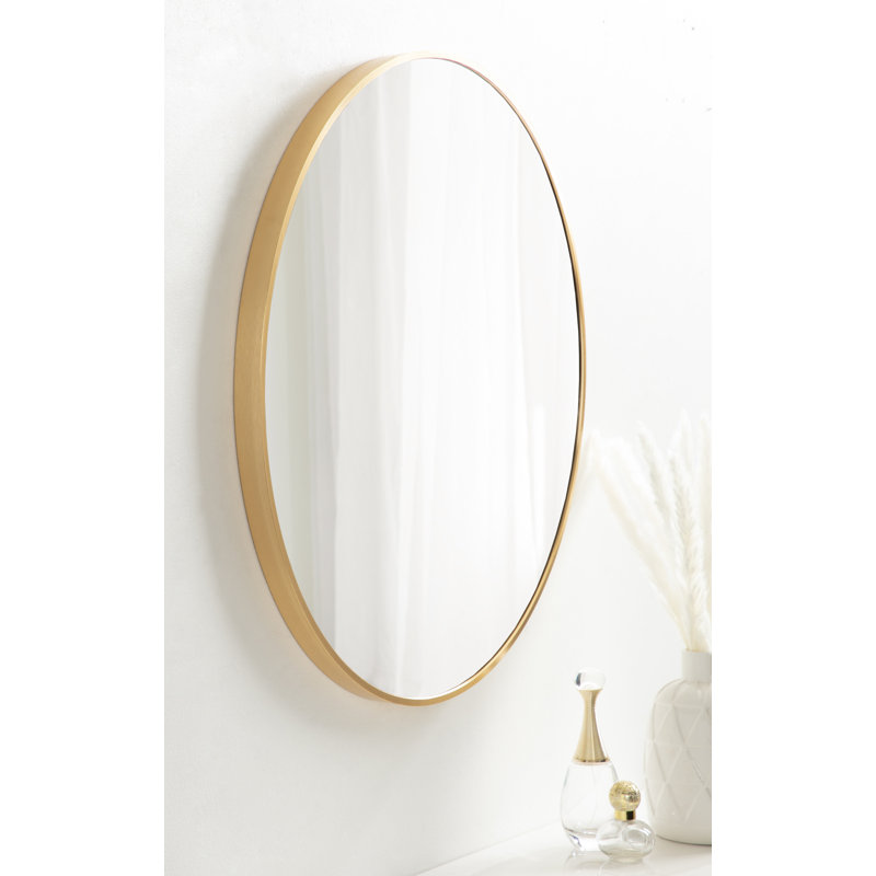 Miroir rond en métal Anacleta, 24 po x 24 po, Naturel