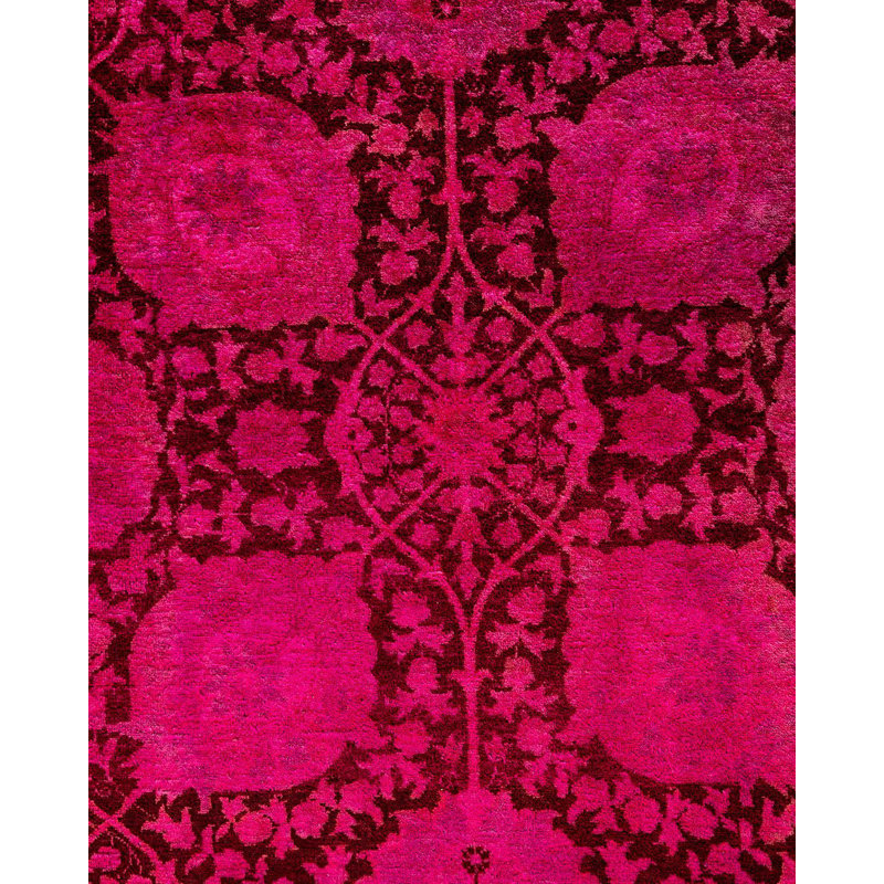 Tapis unique noué à la main Fine Vibrance - rose, 6 pi 1 po x 9 pi 1 po