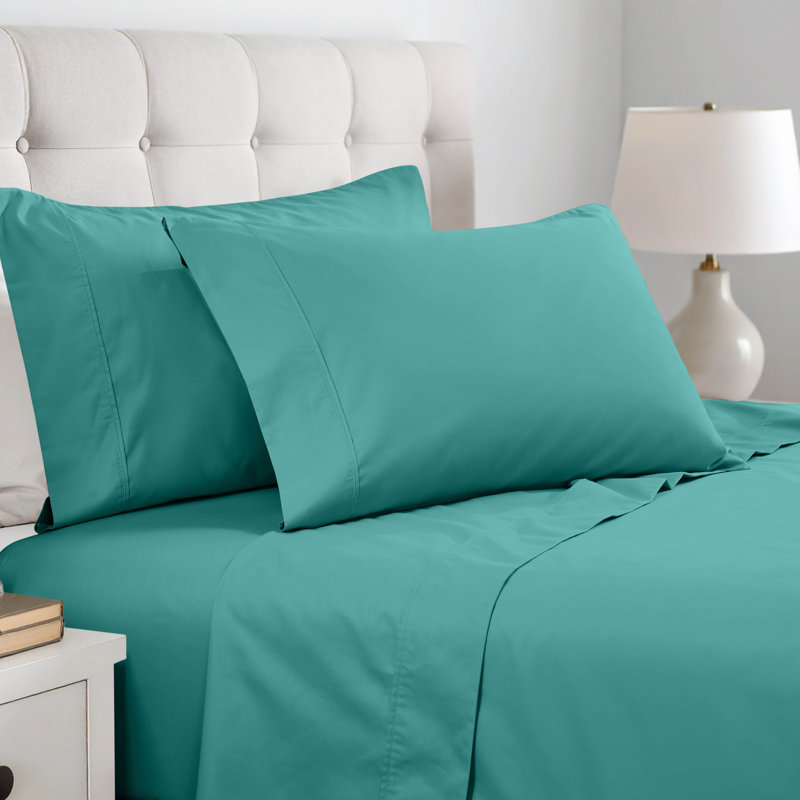 Superior 600 Thread Count Cotton Blend Sateen Solid Pillowcase Set, Standard, Teal