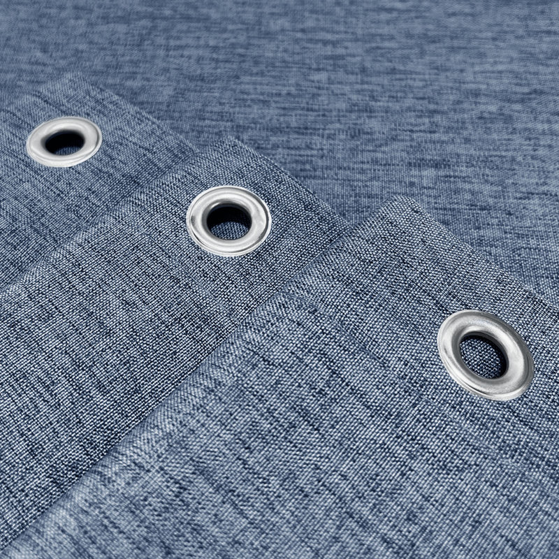 Linen Textured Shower Curtain and Hooks Set, Blue Grey