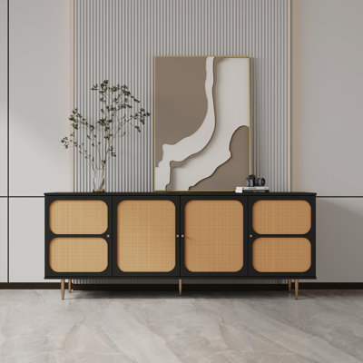 Rattan Sideboard Buffet Cabinet, Kitchen Storage Cabinet Console Table With Adjustable Shelves For Living Room, Dining Room, Bedroom