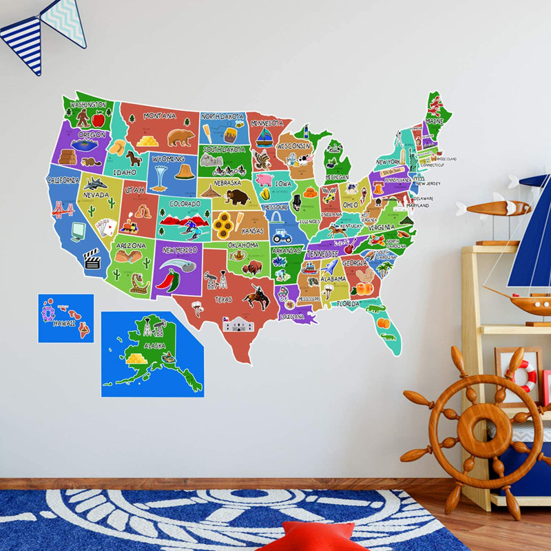 Geography Non-Wall Damaging Wall Decal, 17" H x 24" W x 0.4" D