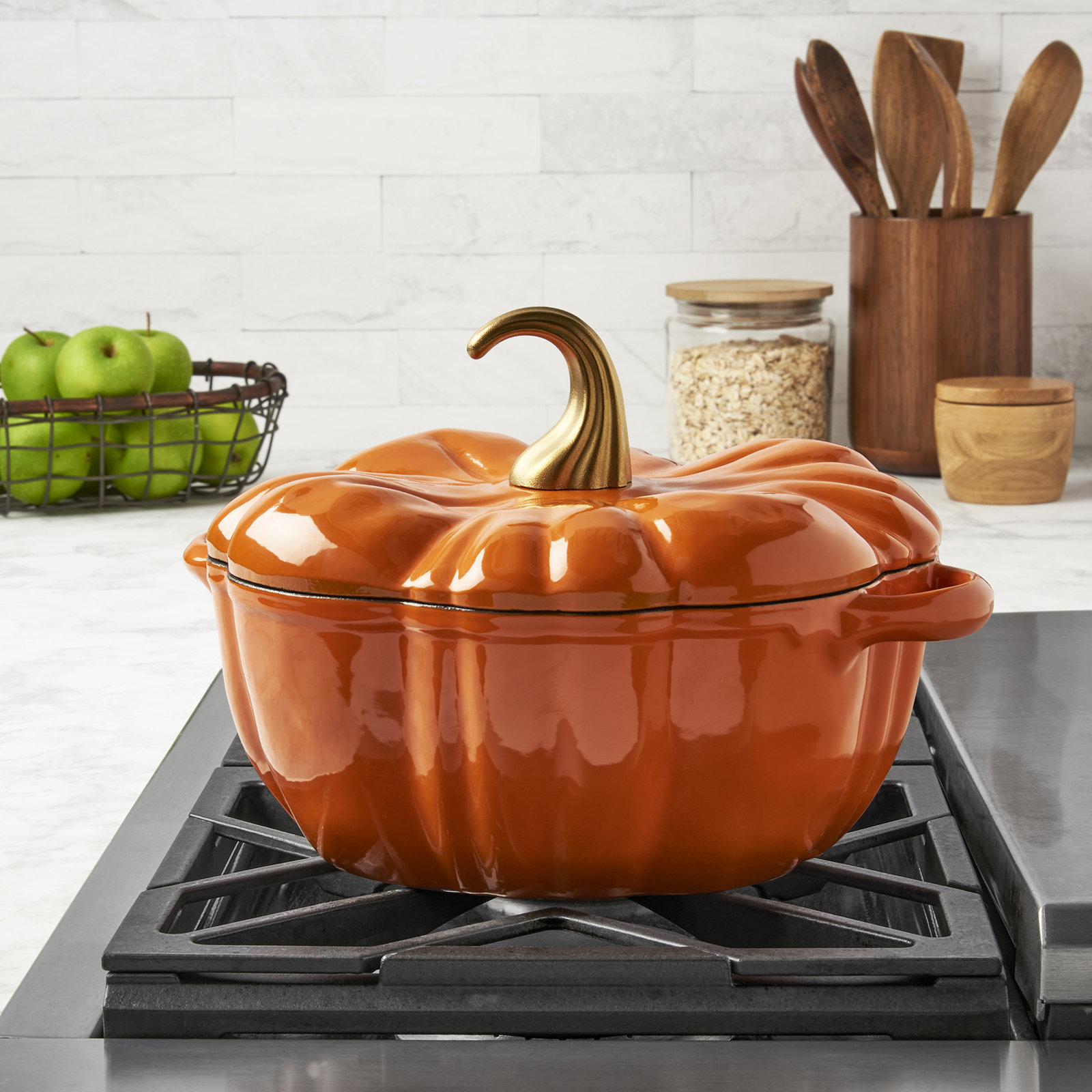 Smith and Clark Cast Iron Pumpkin Figural Dutch Oven, 4 quarts, Orange