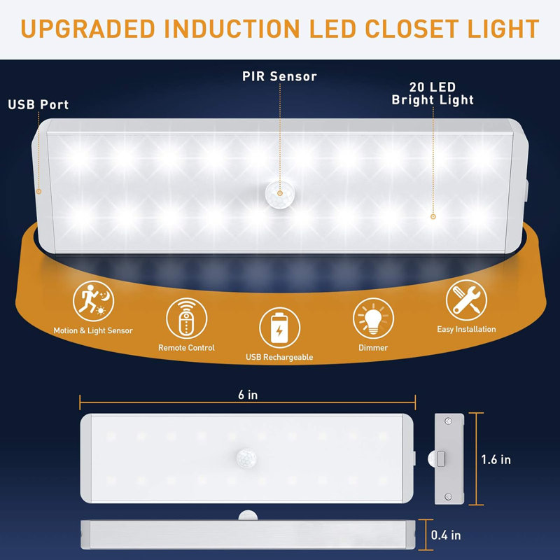Rechargeable LED Motion Sensor Light Bar with Remote Control